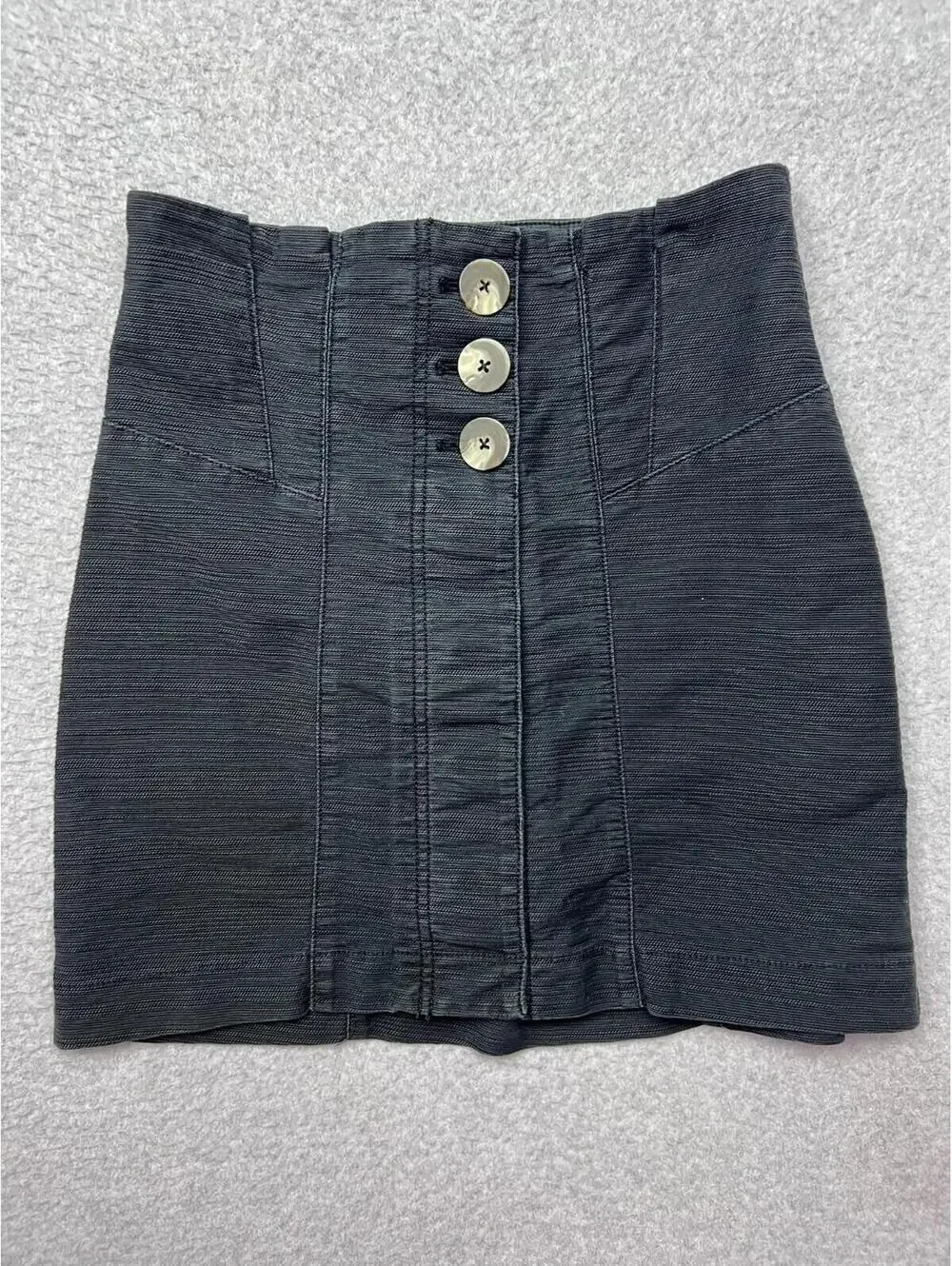 Free People Every Minute Every Hour Black High Waisted Button Front Mini Skirt 4
